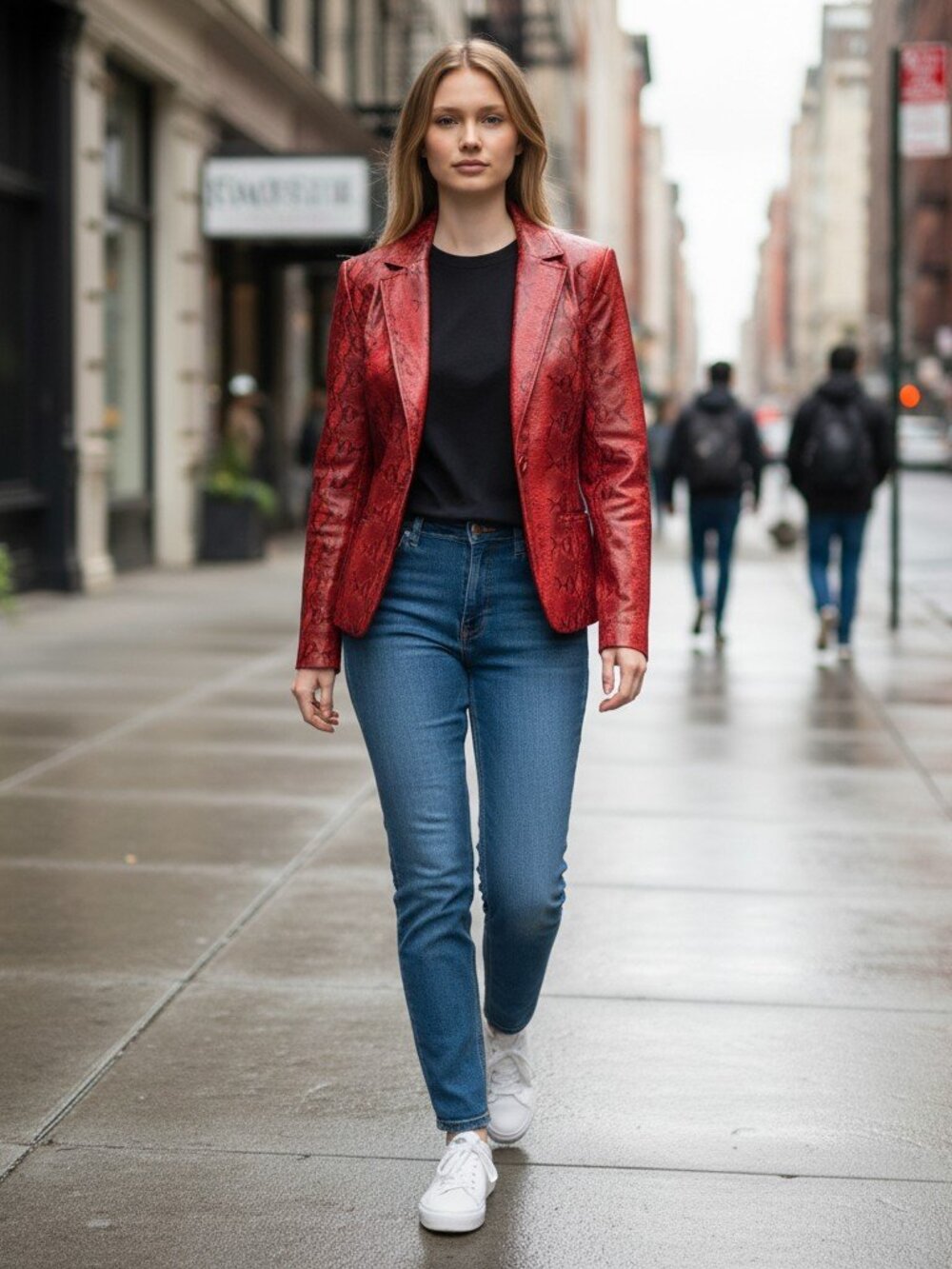 Siena Studio Vintage Red Snakeskin Leather Blazer Jacket Double Breasted 8 - Picture 11 of 16